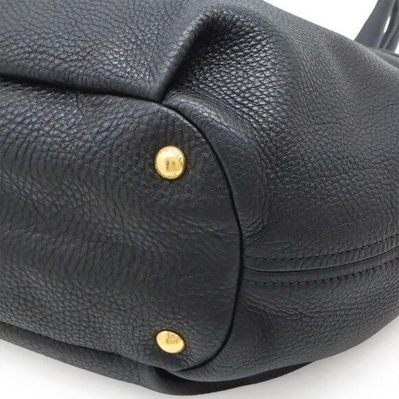 Prada Tote Handbag Leather NERO Black Gold Hardware Missing Shoulder Strap - Picture 3 of 8